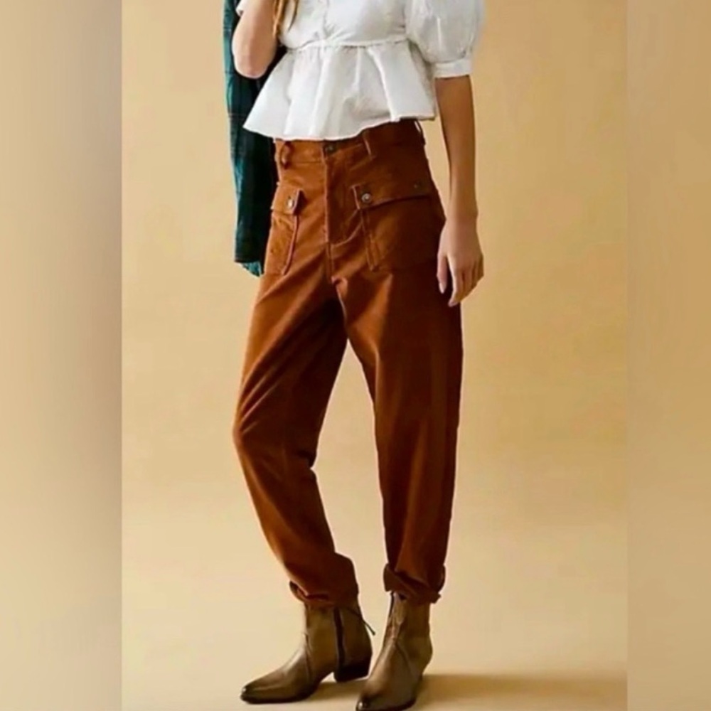 Free People Copper Rust Kyo Corduroy Utility Pants Size 6 Burnt Orange Cargo